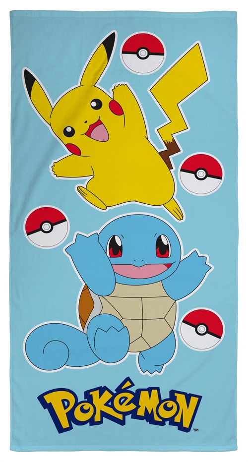 Pokemon-handduk - 70x140 cm - Barnhandduk med Pikachu och Squirtle - Badhandduk 100 % bomull