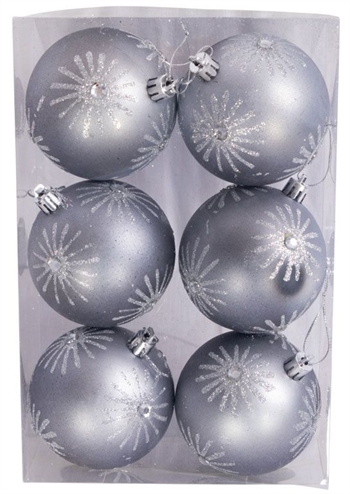 Julkulor - Silver med glitter - Paket med 6 st Mäts 8 cm i diameter