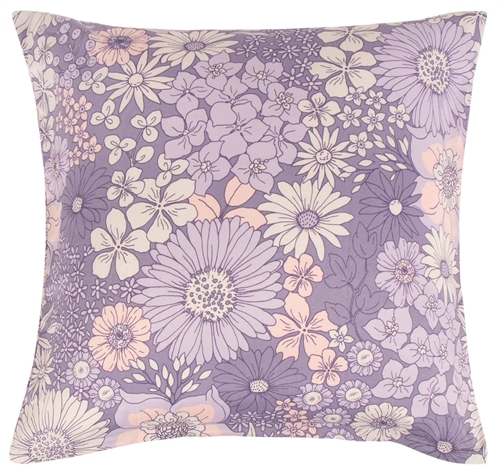 Kuddfodral 60x63 cm - Lila blommigt kuddfodral i polycotton - Borg Living