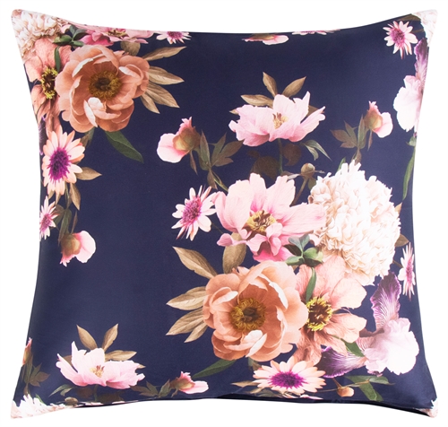 Kuddfodral 60x63 cm - Mörkblå blomma - 2 i 1 design - Kuddfodral i 100 % bomullssatin