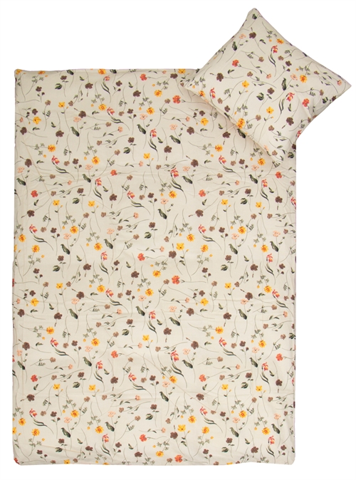 Juniorsängkläder 115x135 cm - Beige med vårblommor - 100% bomullssängset