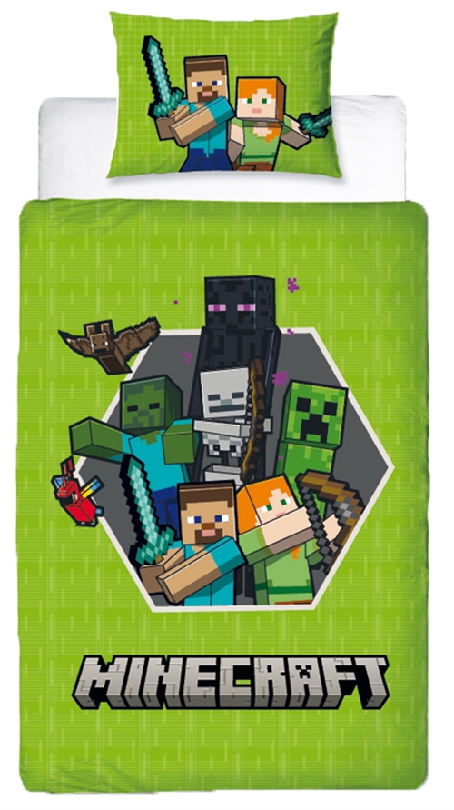 Minecraft sängkläder - 140x200 cm - Sängkläder med 2 i 1 design - 100% sängkläder i bomull