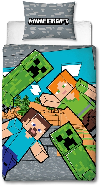 Minecraft sängkläder - 140x200 cm - Creeper - Påslakanset med 2 i 1 design - 100% sängkläder i bomull