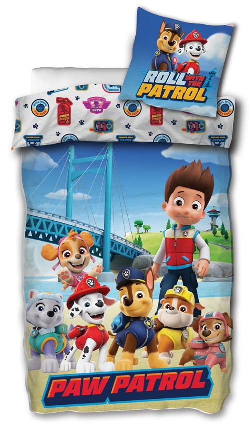 Paw Patrol sängkläder - 140x200 cm - Roll with the Patrol - 2-i-1 design - Påslakan i 100% bomull