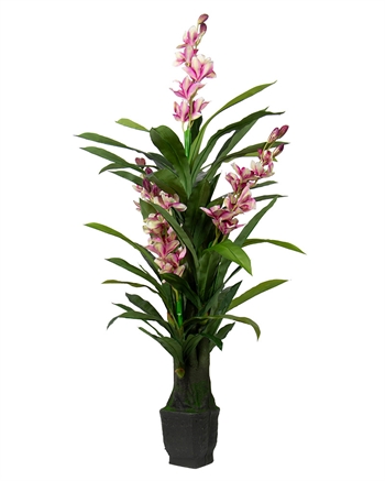 Konstgjord orkidé 165 cm - 3 violetta blommor - Cymbidium orkidé