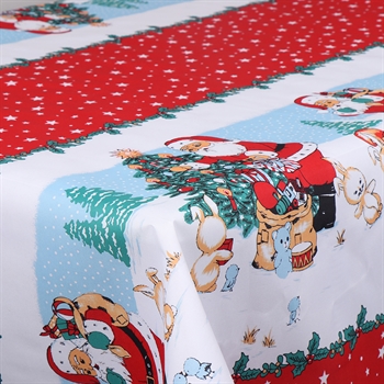 Vaxduk av textil - Julgran och jultomte - 140 cm bred - På metermål