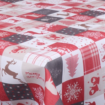 Vaxduk av textil - Rulle med 30 meter - Rutig med olika julmotiv - 140 cm bred