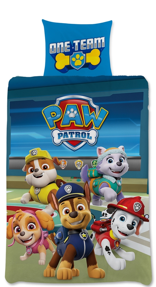 Paw Patrol sängkläder för barn 100x140 cm - One Team - 2 i 1 design - 100% bomull