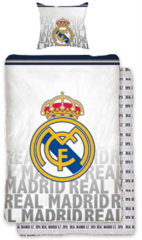 Sängkläder - 100 % bomull - Real Madrid bäddset - Vändbara sängkläder med fotbollsmotiv i 140x200 cm