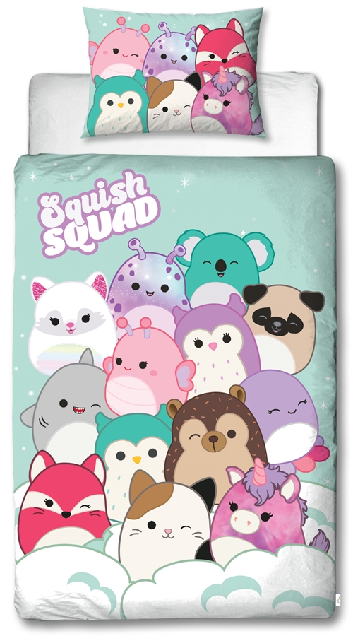 Squishmallows sängkläder 140x200 cm - 100% mjuk bomull - Squishmallows bäddset - Vändbar design