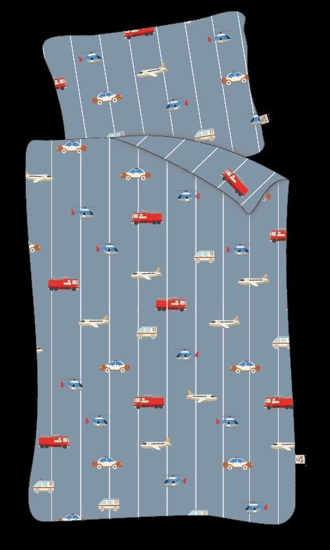 Juniorsängkläder 100x140 cm - Blå med bilar och flygplan - 100% bomullsängkläder